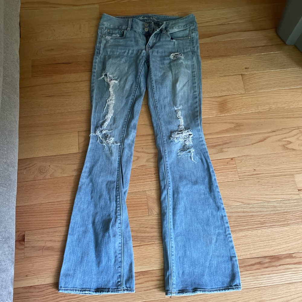 American Eagle Outfitters Light Blue Distressed Boot Cut Jeans